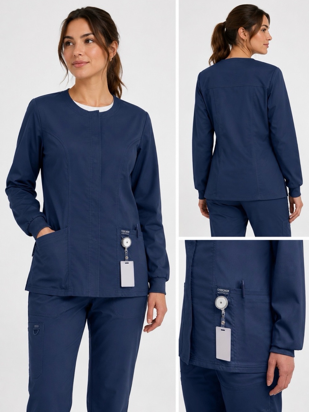 Cherokee Women's Navy Snap OR Nursing Scrub Jacket Large